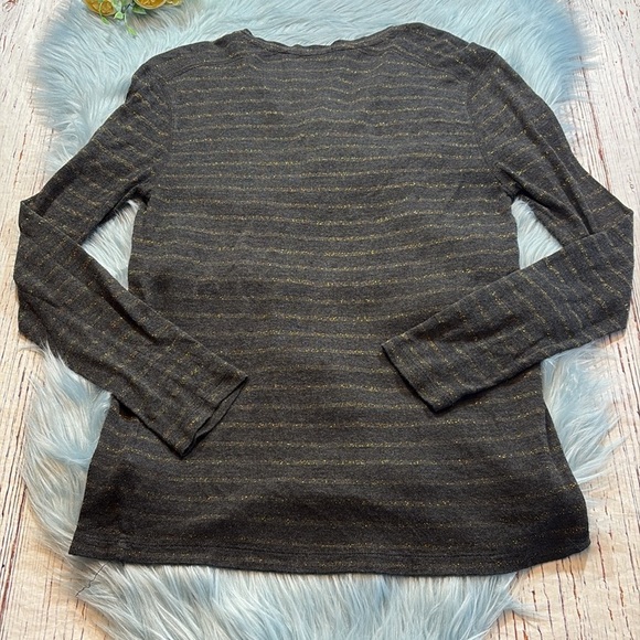 Rails Sami V Neck Long Sleeve Charcoal Bronze Stripe Tee sz S - Picture 9 of 9